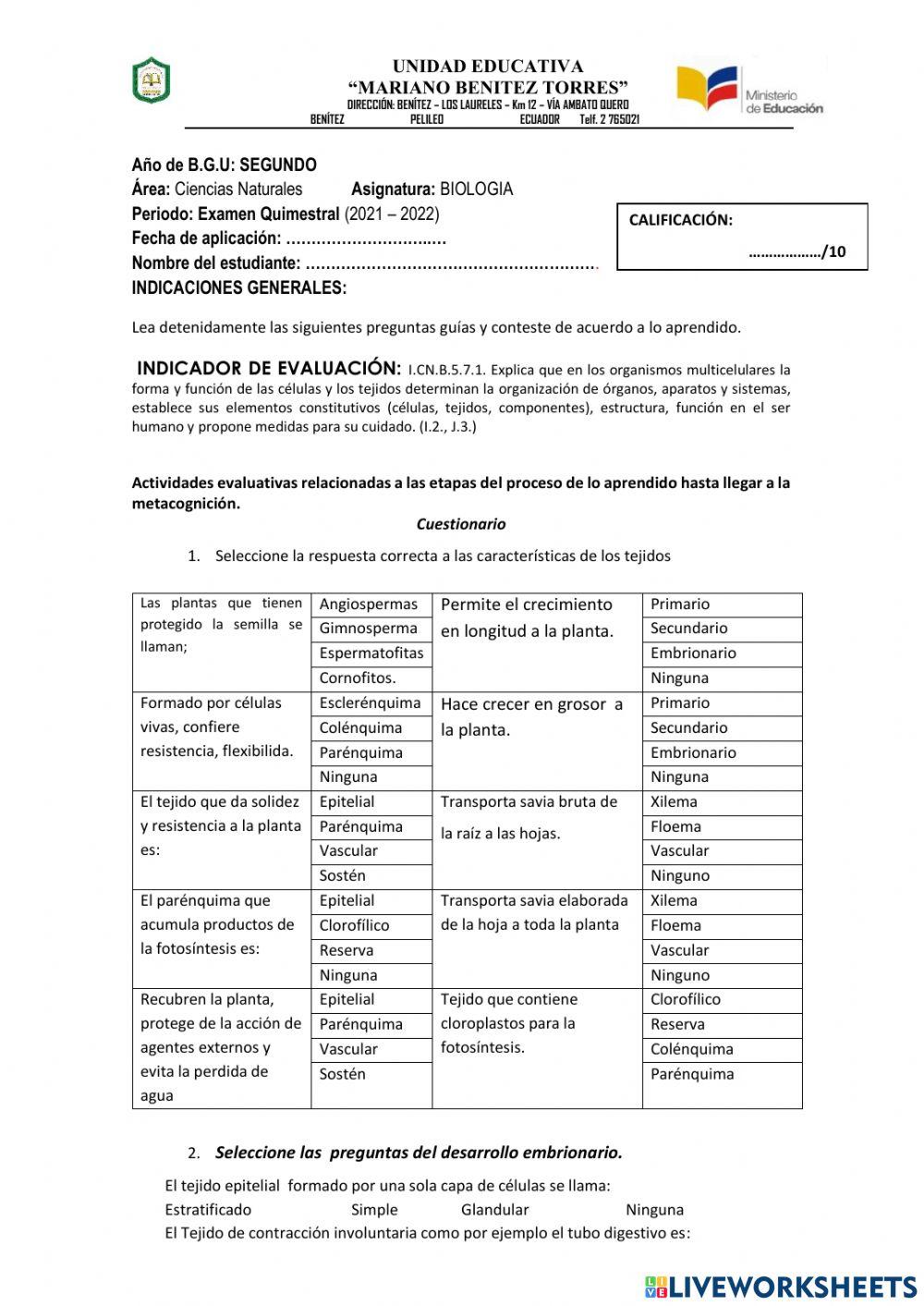 Examen Biología II B.G.U