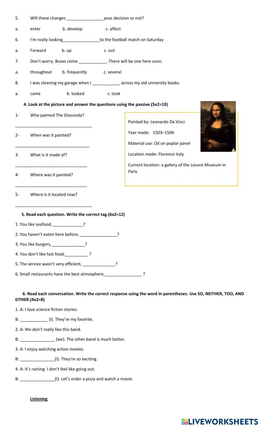 Questions tags- reading- listening