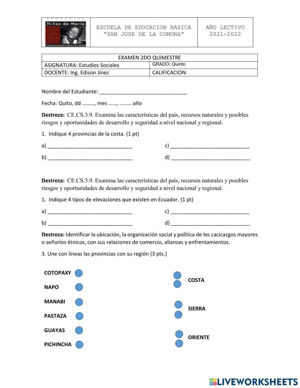Examen sociales 2do quimestre