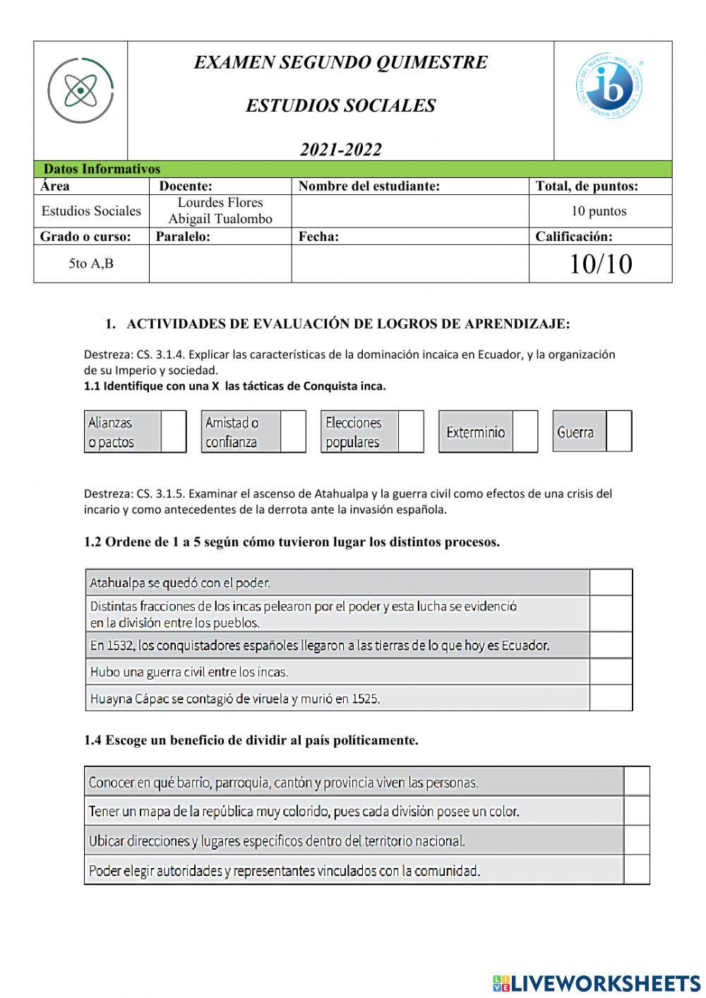 Examen del segundo Quimestre