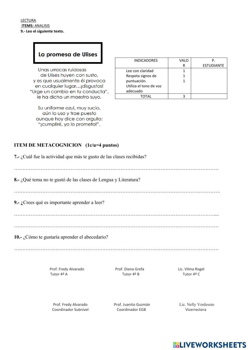 LENG. LIETERATURA Evaluacion metacognicion