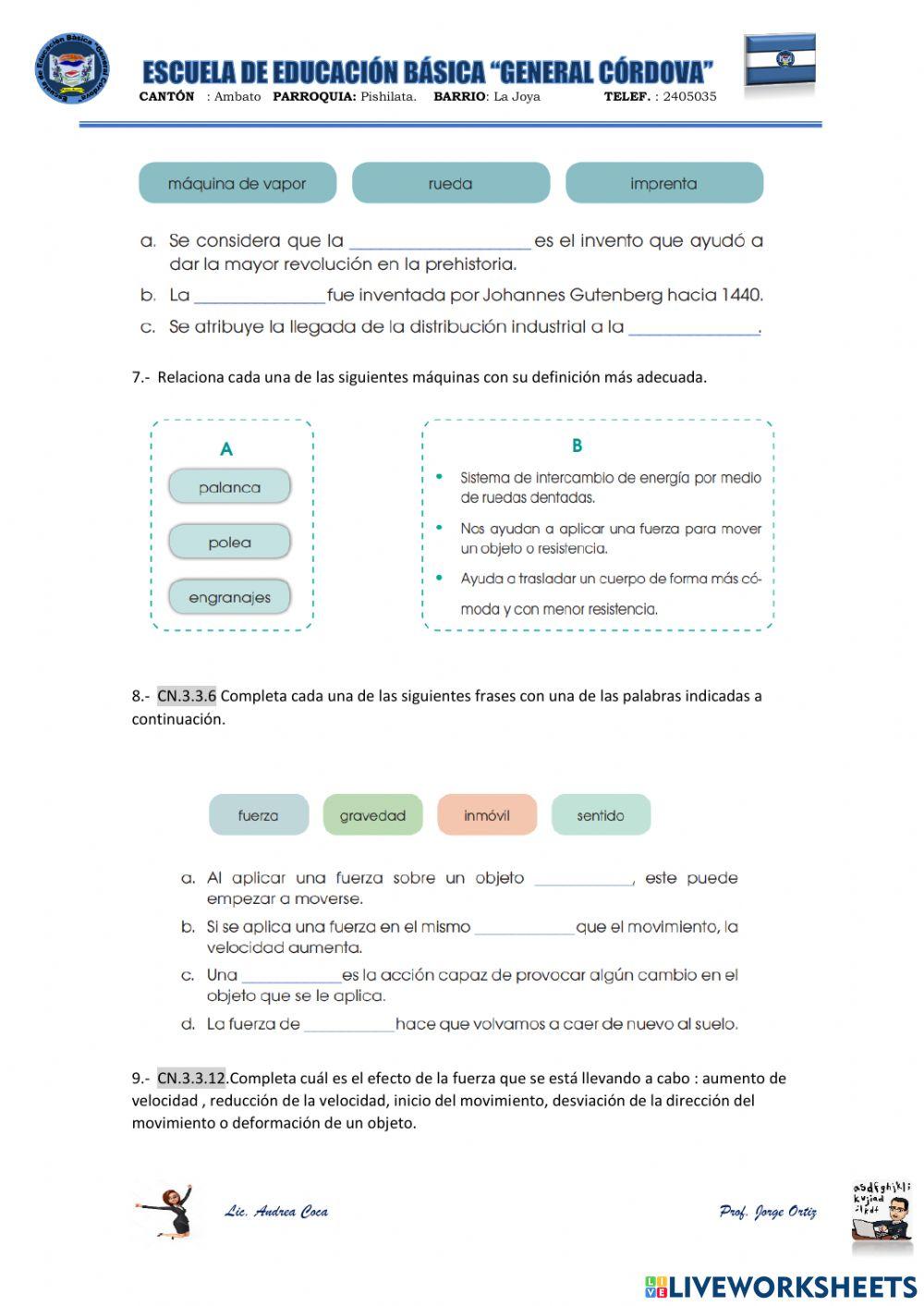 Evaluación segundo quimestre Ciencias Naturales