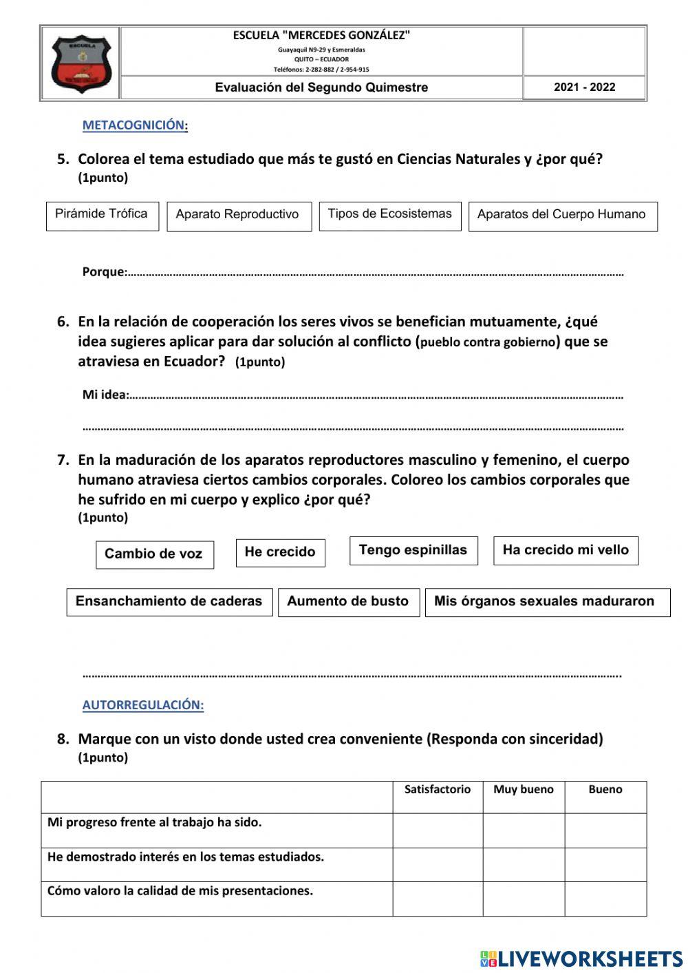 Evaluación de Ciencias Naturales