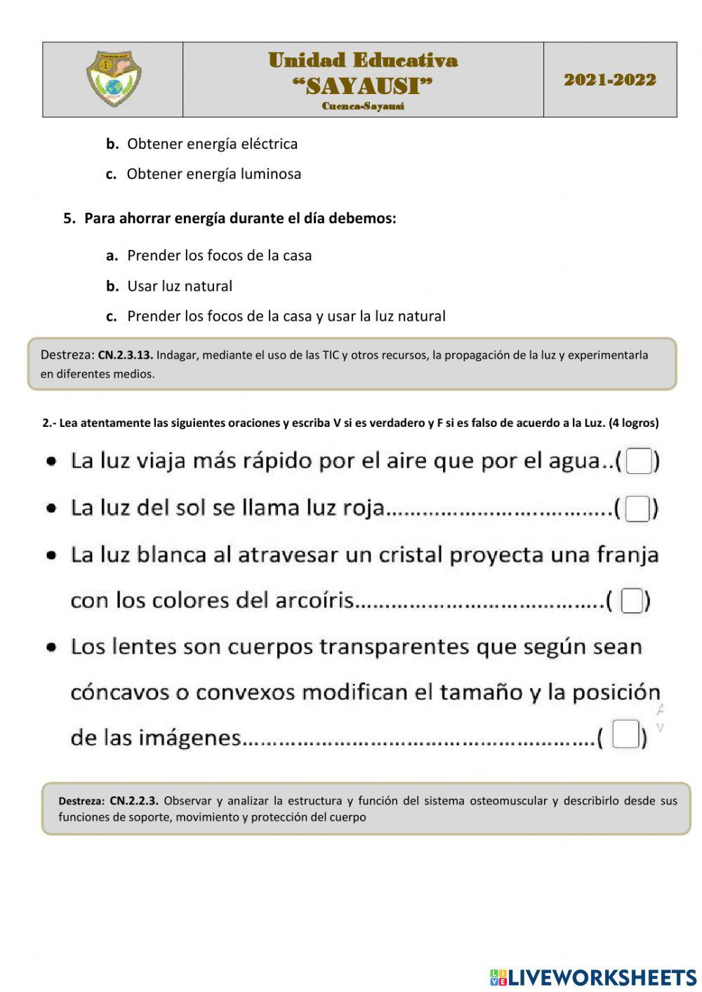 Examen quimestral de ciencias naturales
