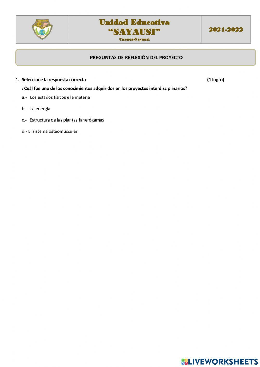 Examen quimestral de ciencias naturales