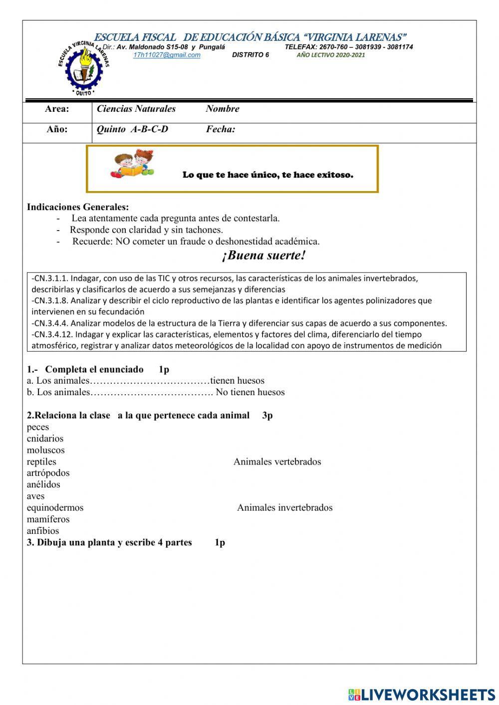 Exámen de ciencias naturales