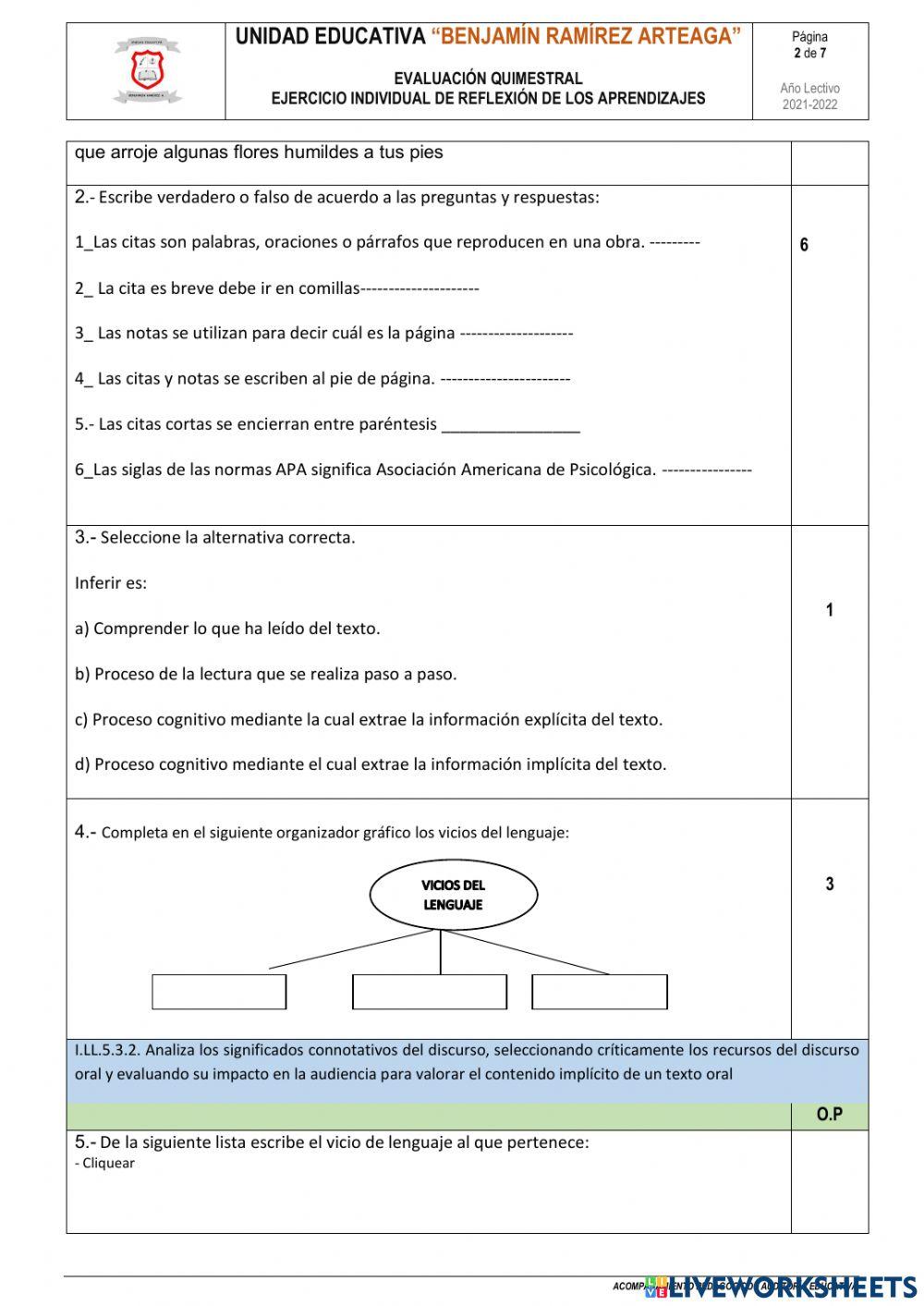 EXAMEN QUIMESTRAL SEGUNDO BGU