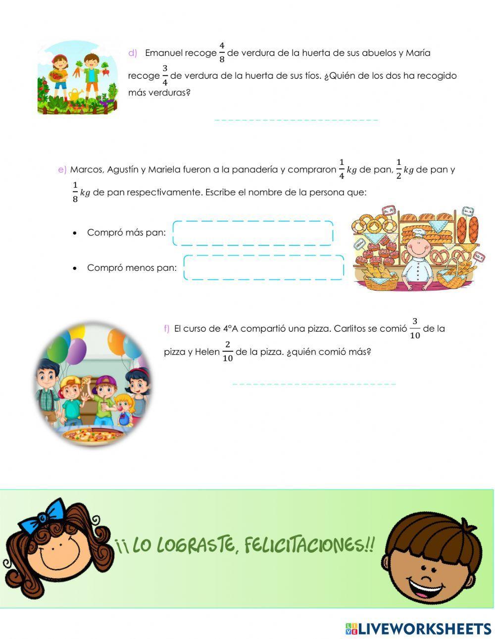 Comparar fracciones (problemas)