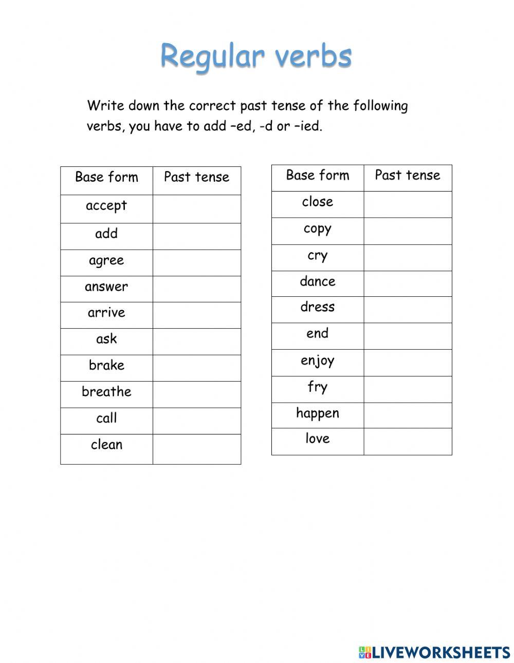 Regular verbs ending