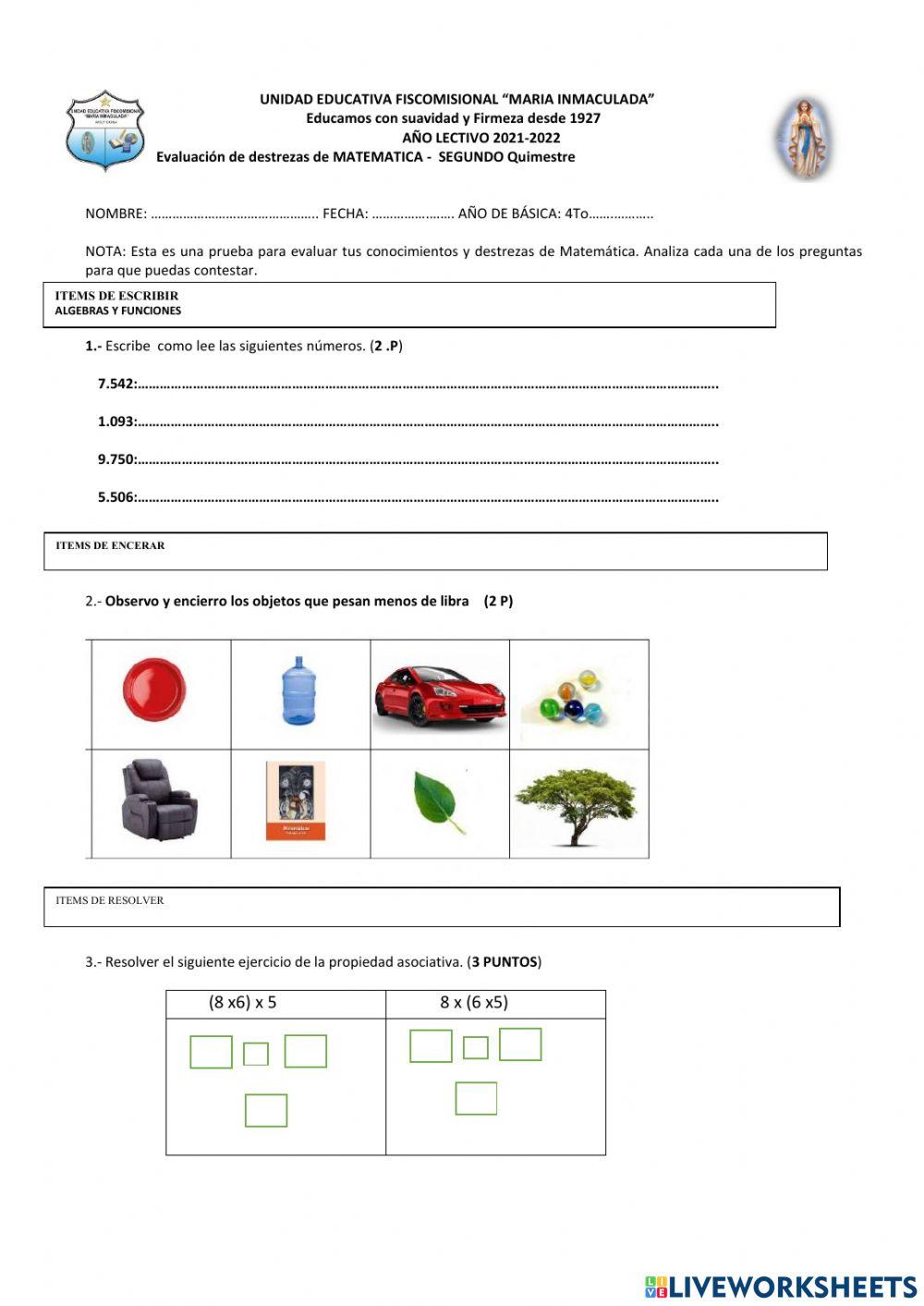 MATEMATICA  Evaluación metacognición IIQ