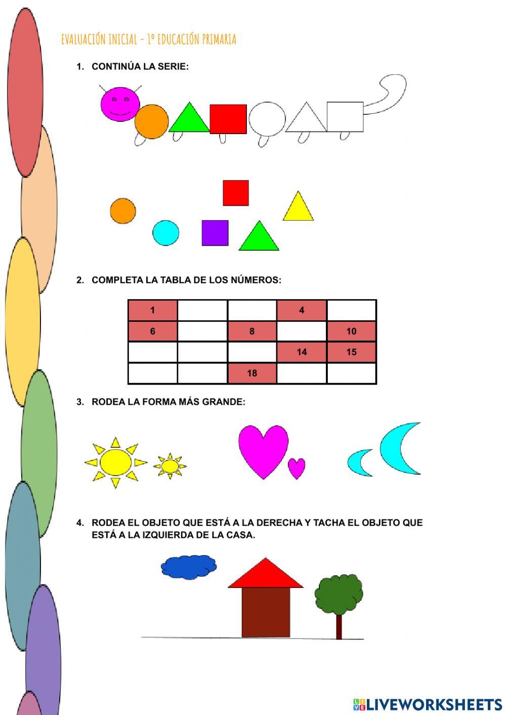 Evaluación inicial 1º EP