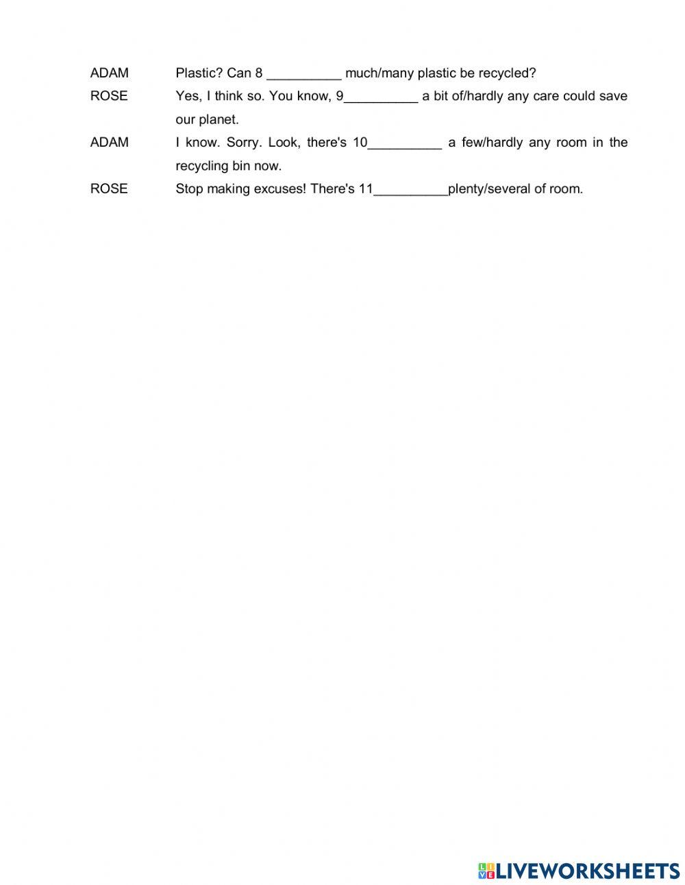 VOCAB AND GRAMMAR REVIEW Recycling