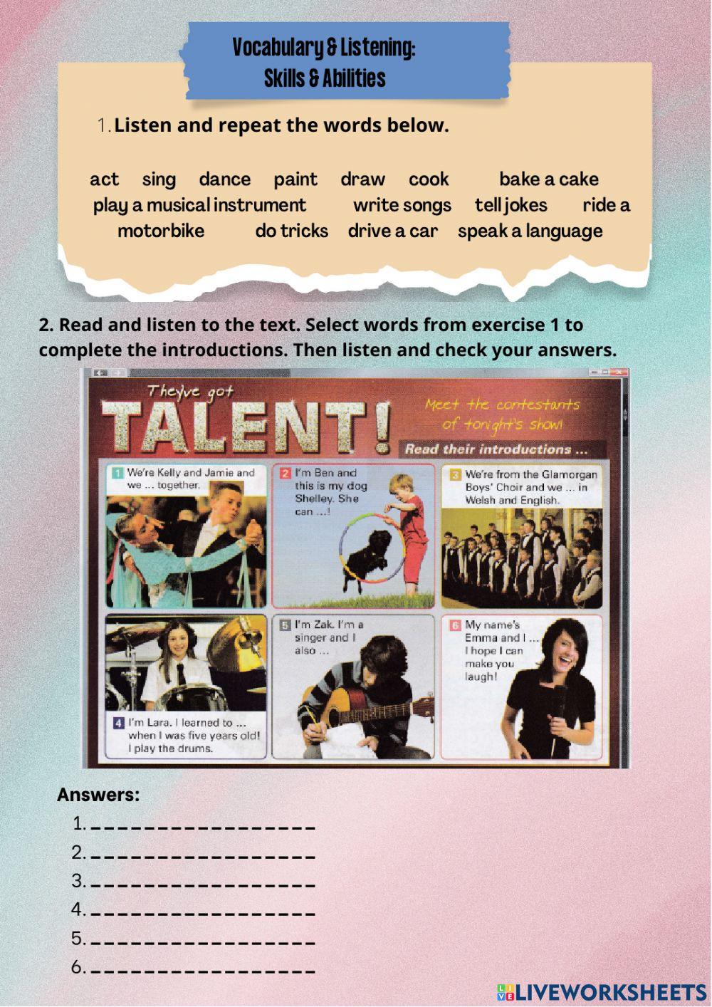 Vocabulary & Listening: Skills & Abilities