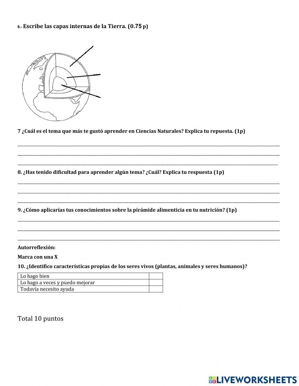 Examen de ciencias  naturales