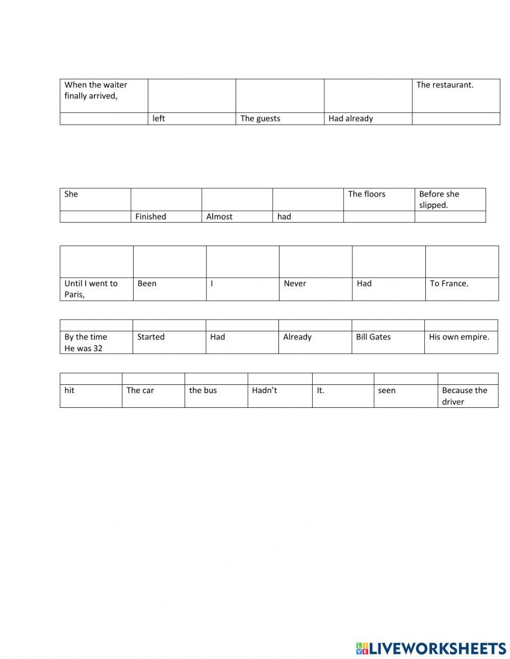 Past perfect chopped sentences