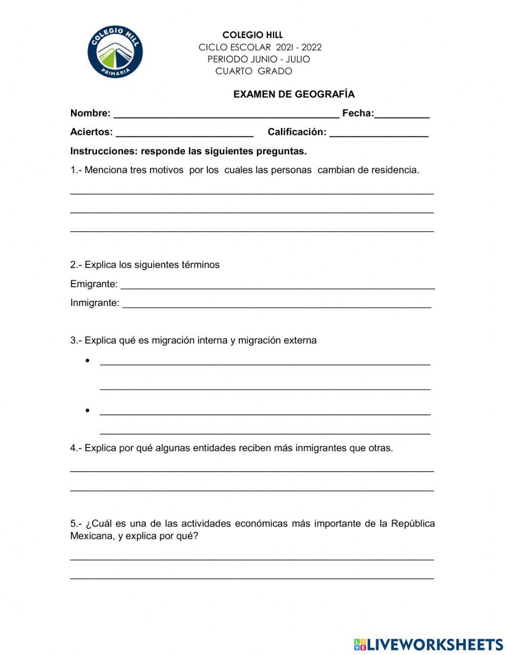 Examen mensual geografia