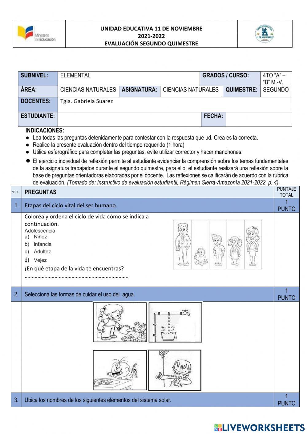 ADAPTACION Evaluacion de ciencias naturales