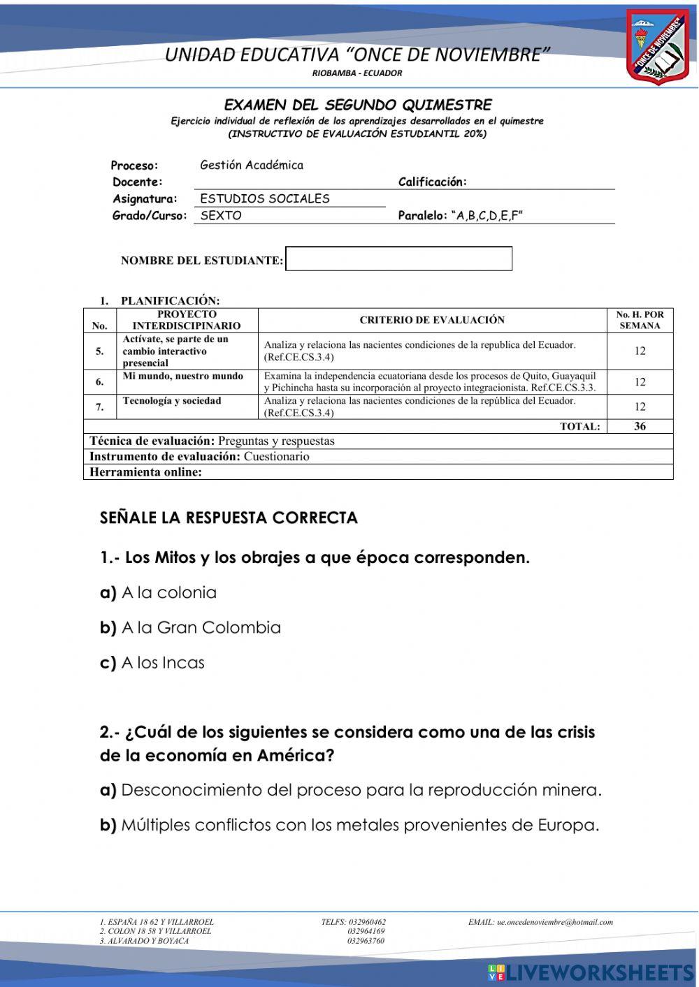 Examen de estudios sociales