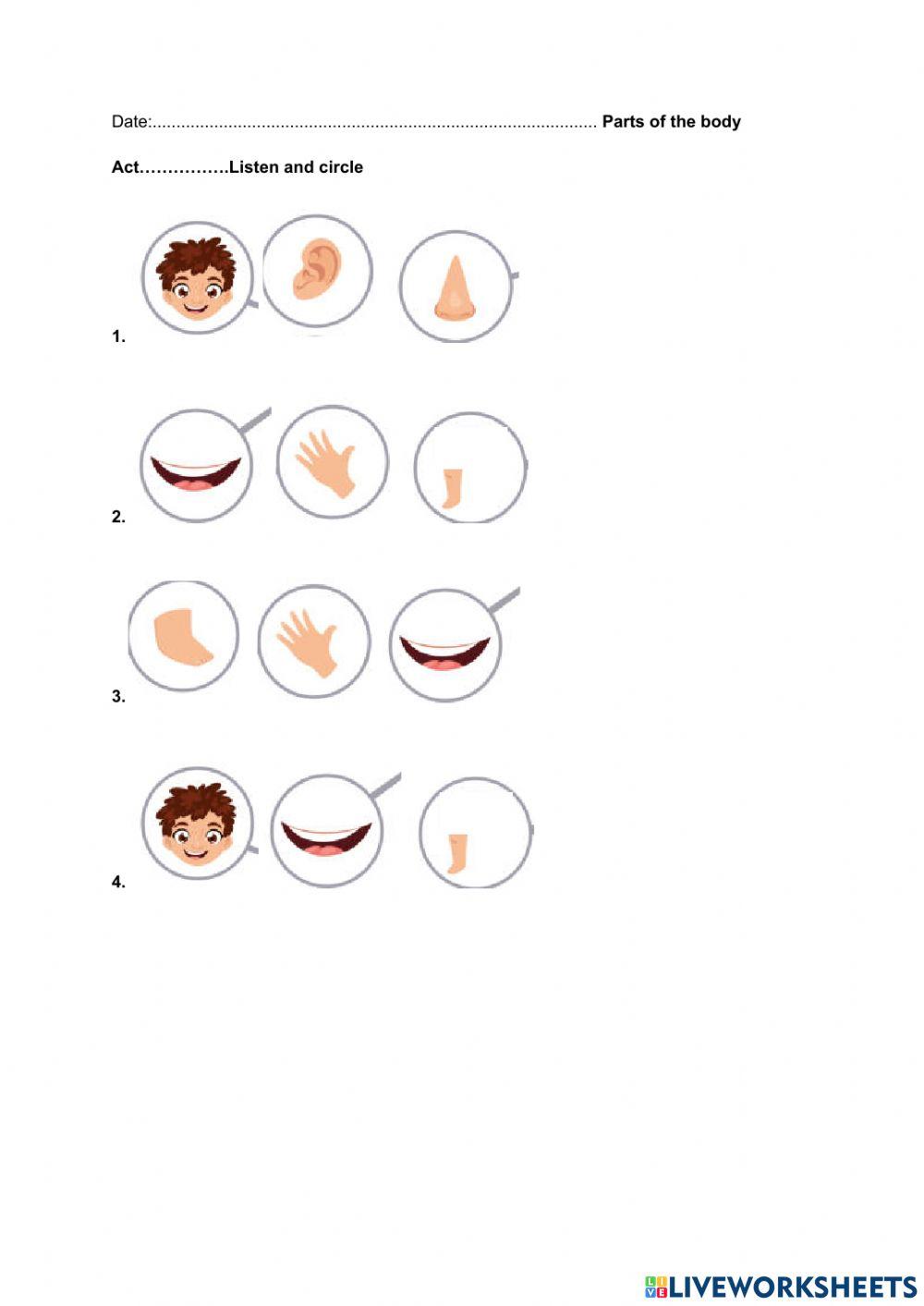Parts of the body. listen and circle