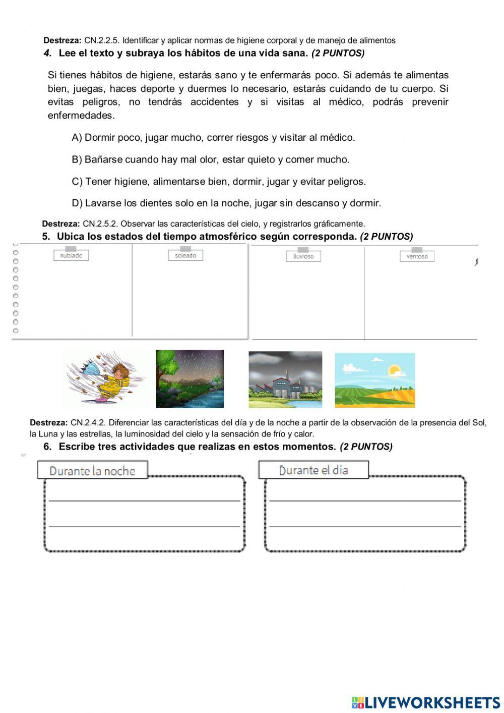 Examen quimestral de ciencias naturales