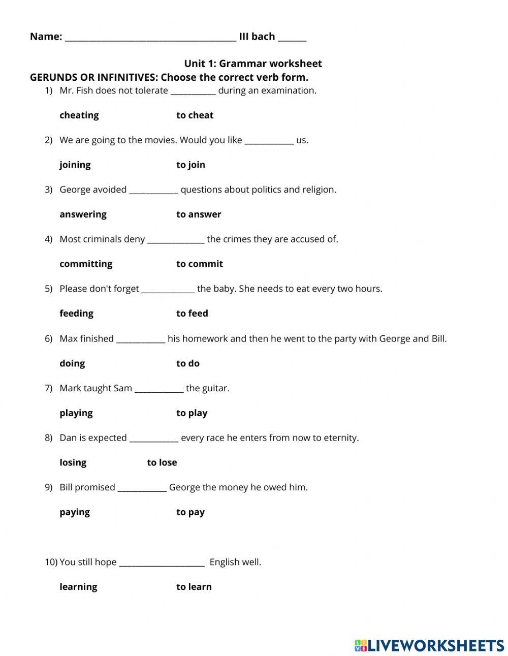 Verbs plus gerunds and infinitives