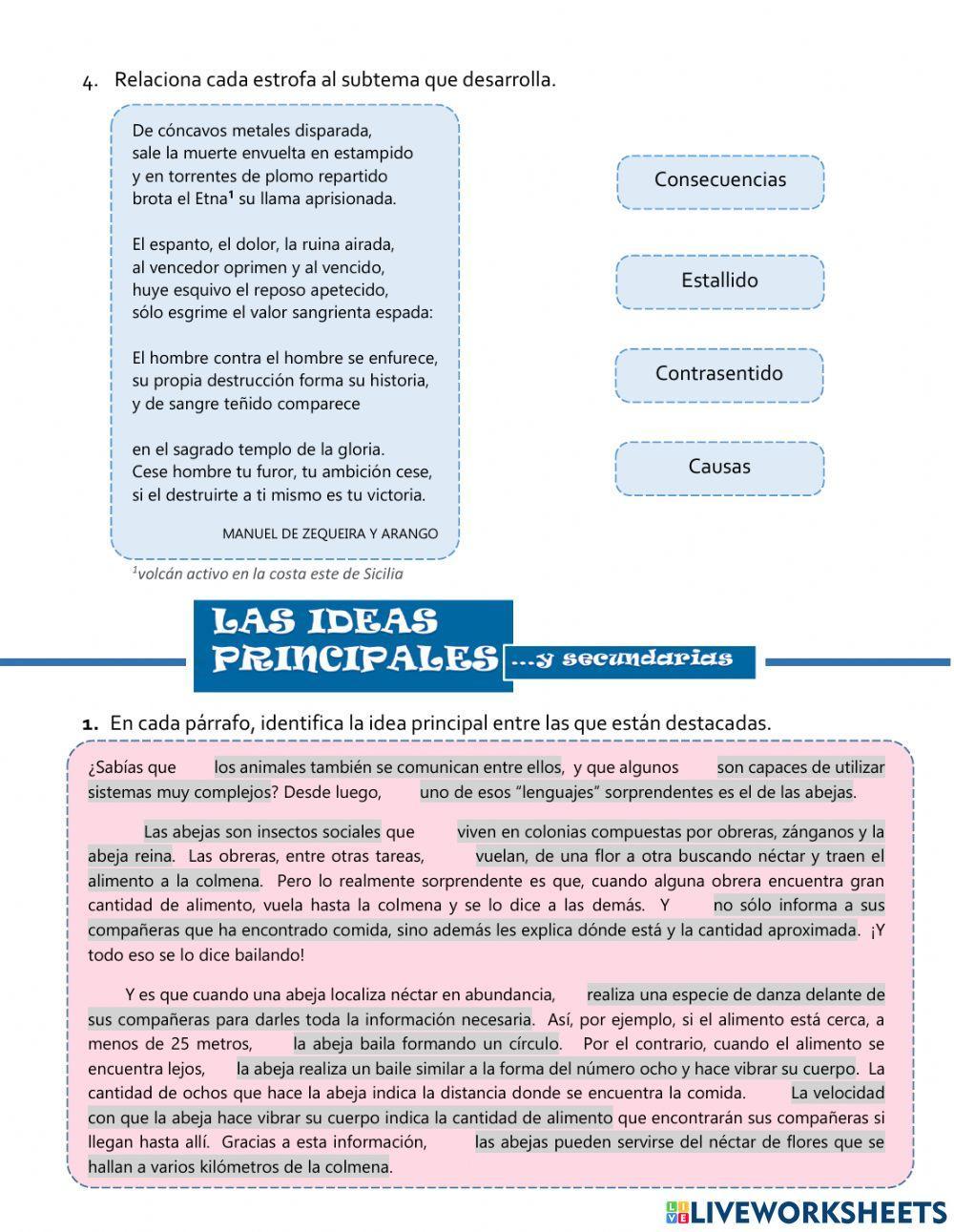 Tema, subtema, ideas principales y secundarias