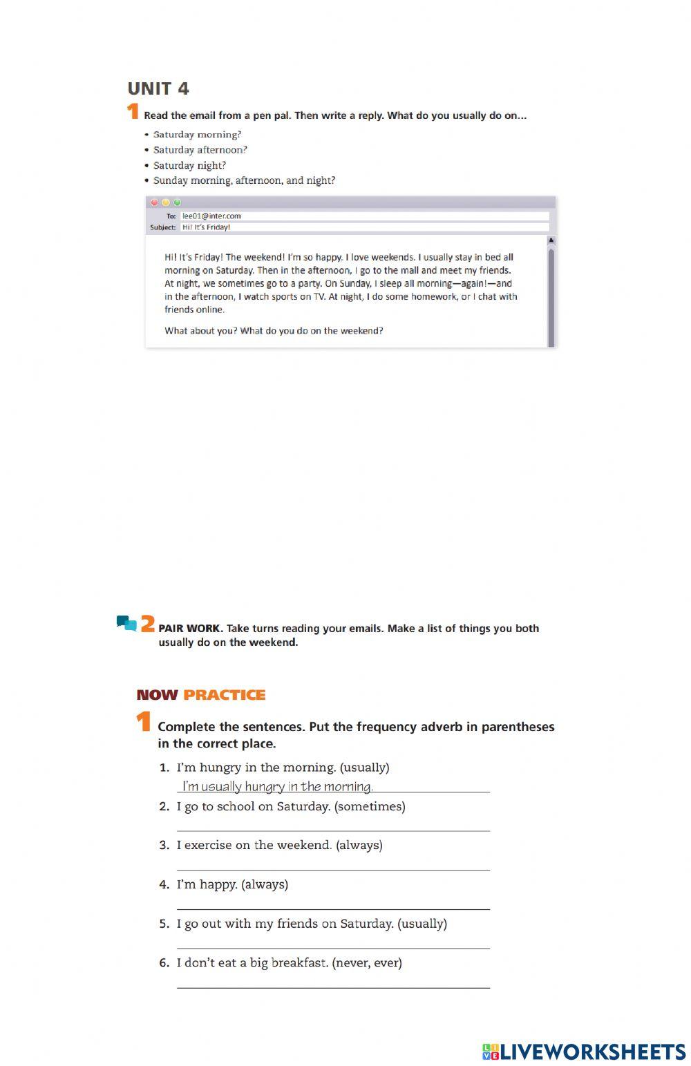 Adverbs of frequency - Writing exercise 1