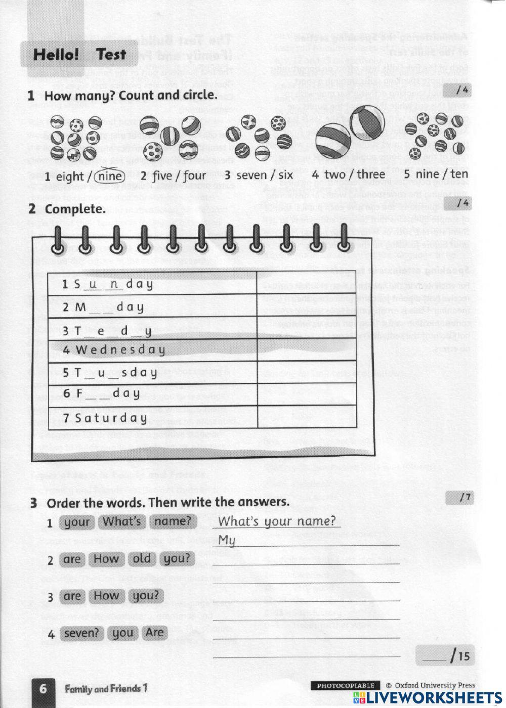 Family and friends 1 - units 1,2,3 TEST