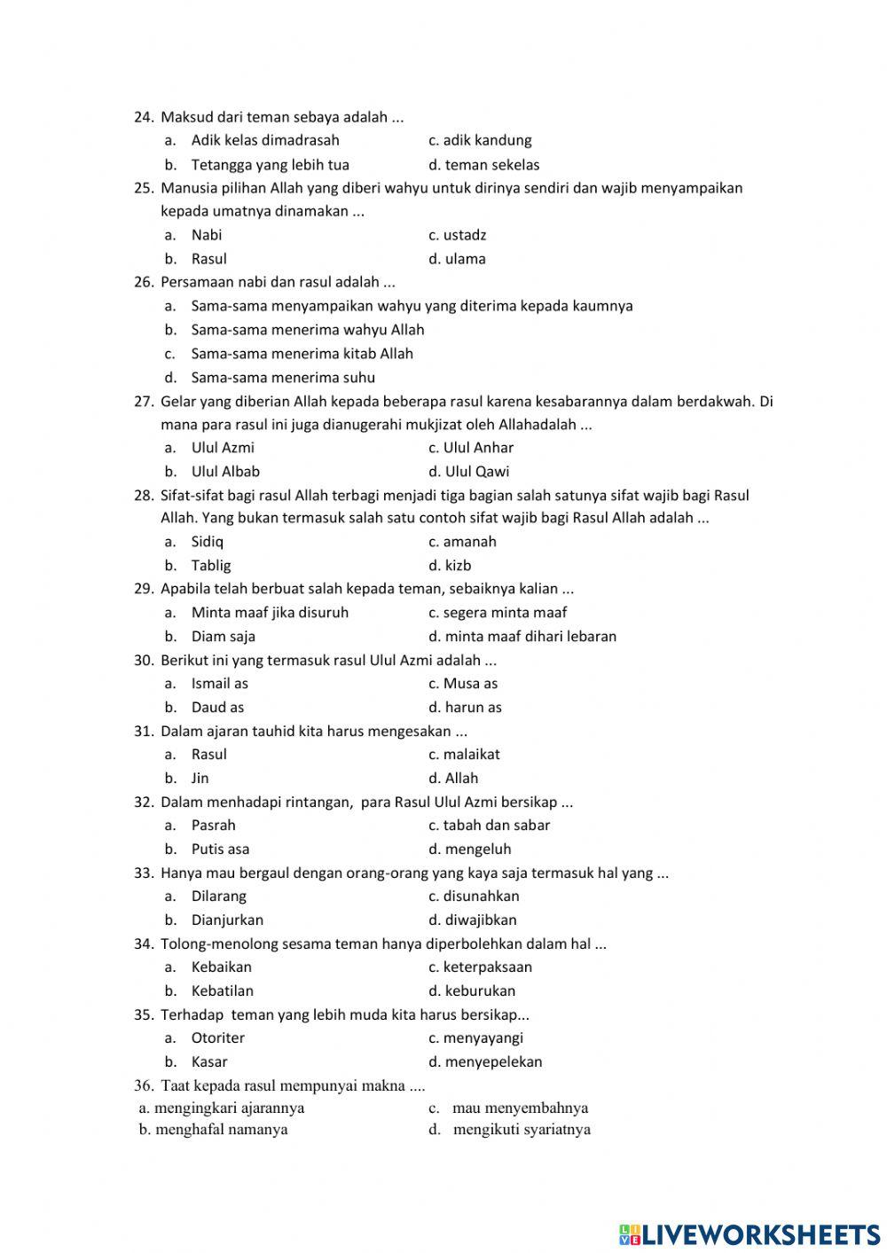 Pat aqidah akhlak kelas 4