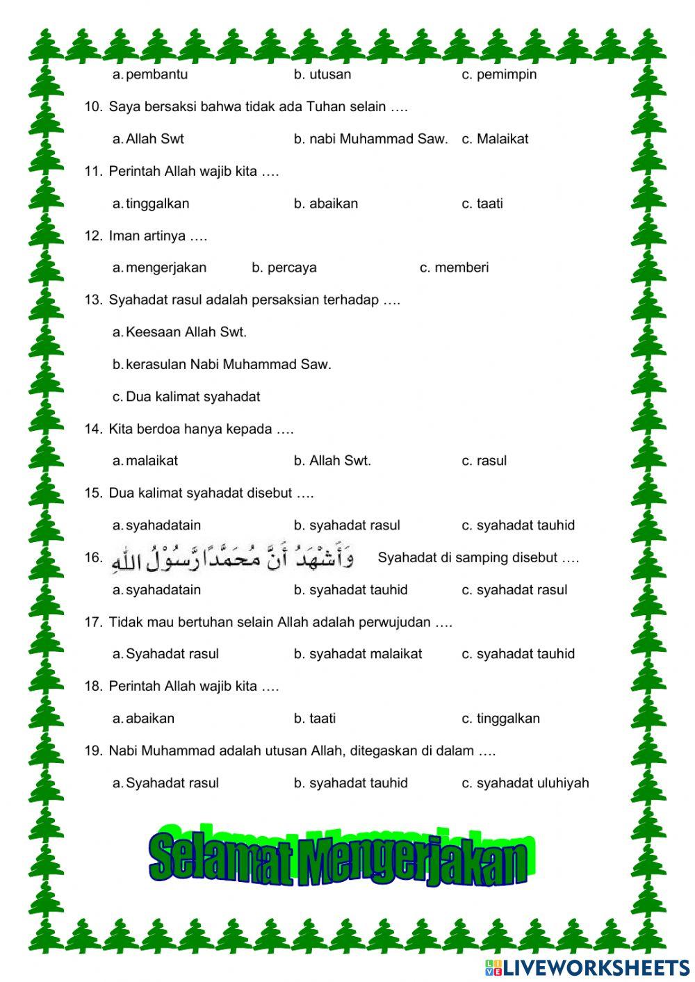 Ulangan Harian PAI KD 3.6 Syahadatain