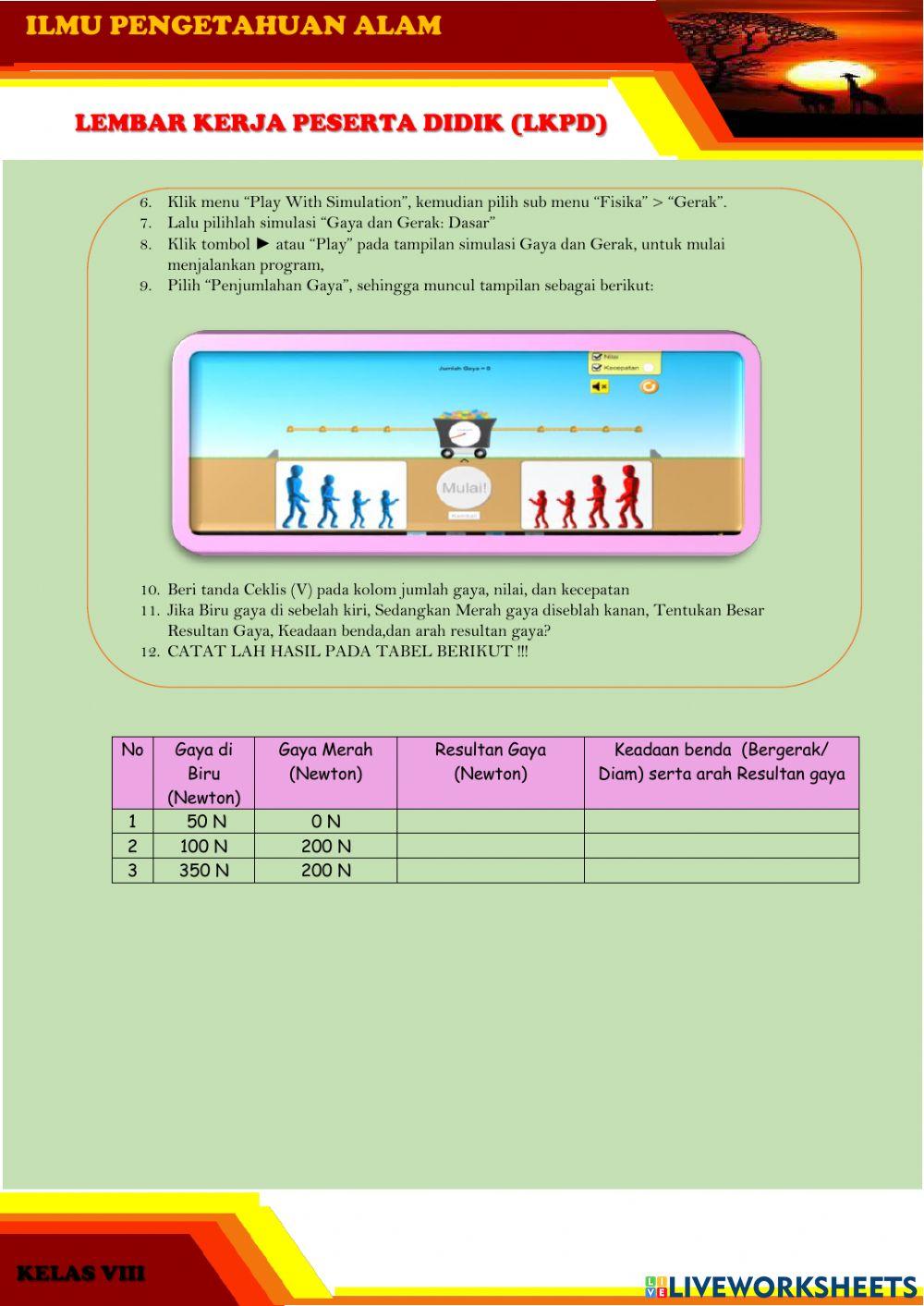 Lkpd Gaya dan gerak SMP