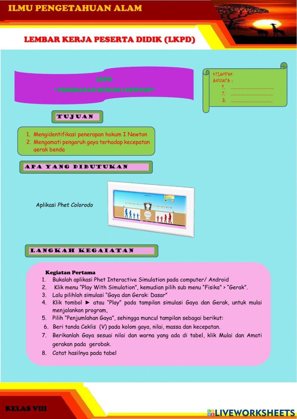 Lkpd Gaya dan gerak SMP