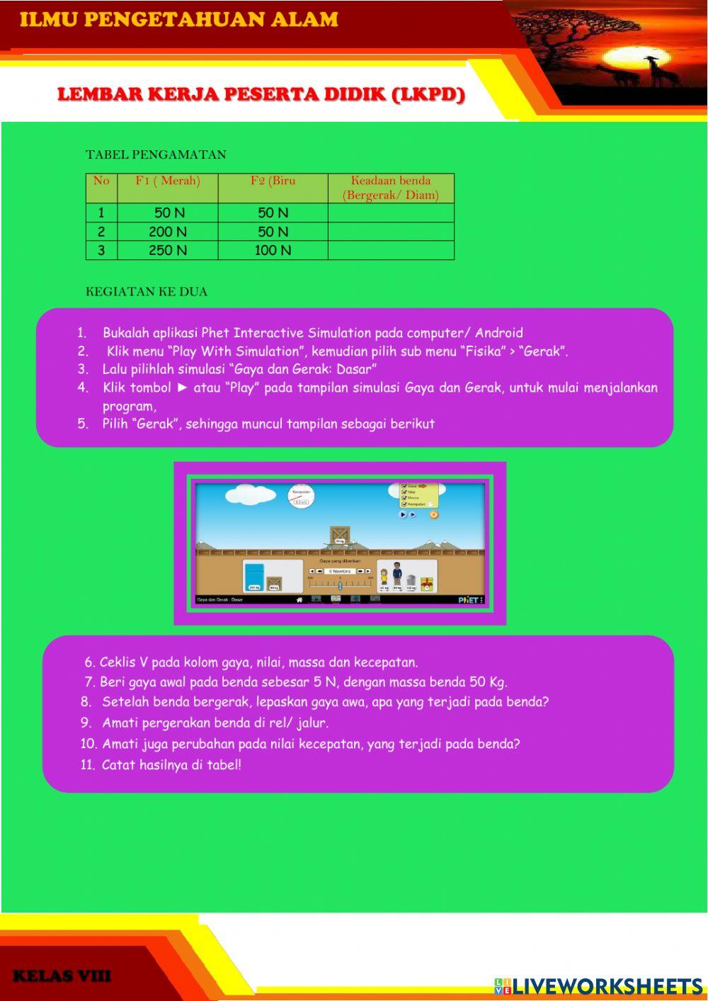 Lkpd Gaya dan gerak SMP