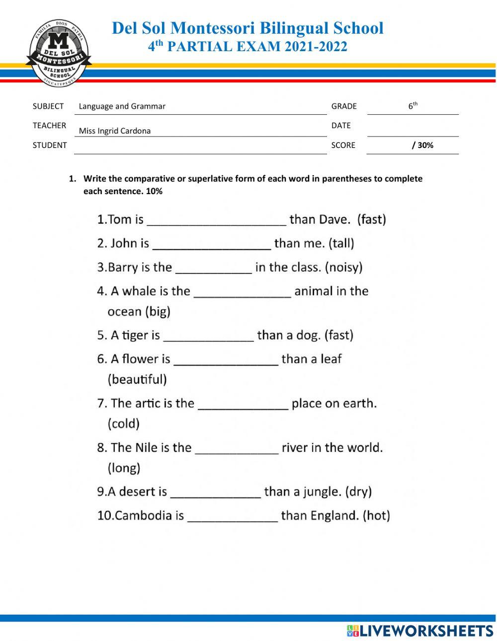 Language and Grammar 6th Grade