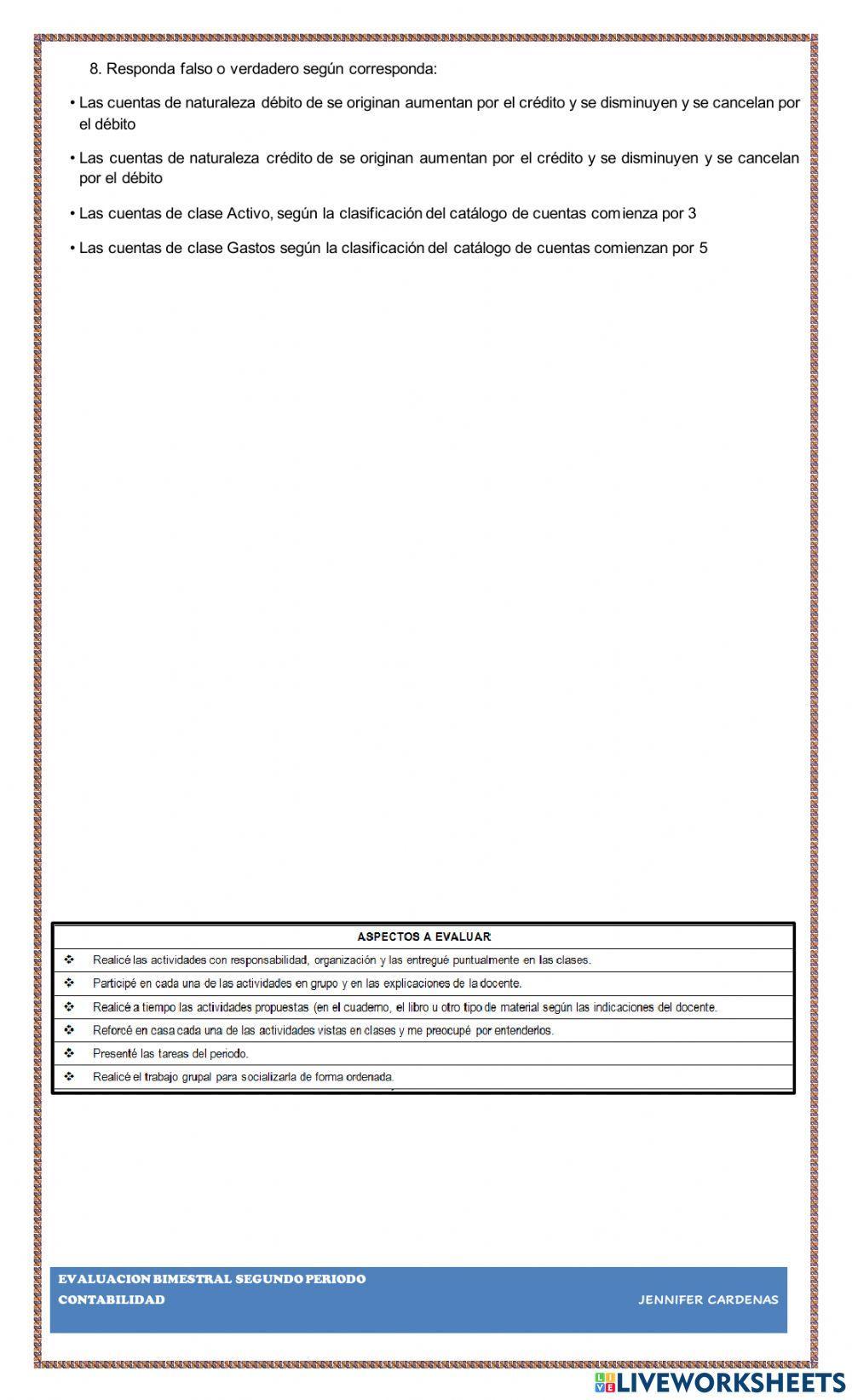 EVALUACION BIMESTRAL DE CONTABILIDAD 2P