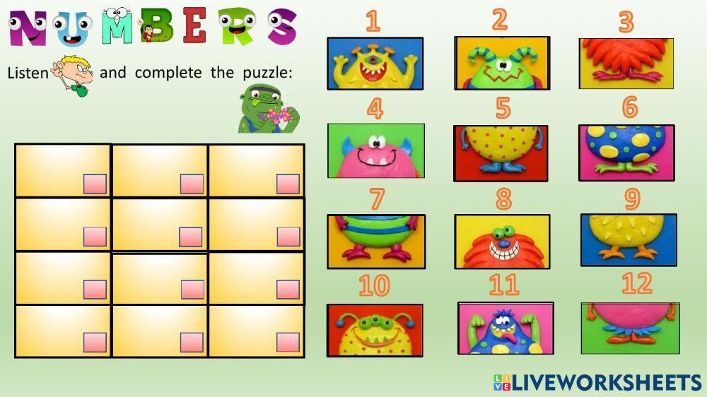 Monsters puzzle - 1 to 12
