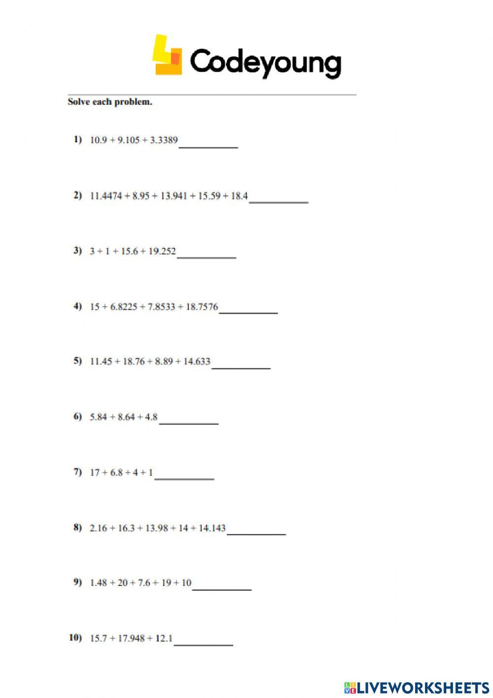 Addition and Subtraction of Decimals Application