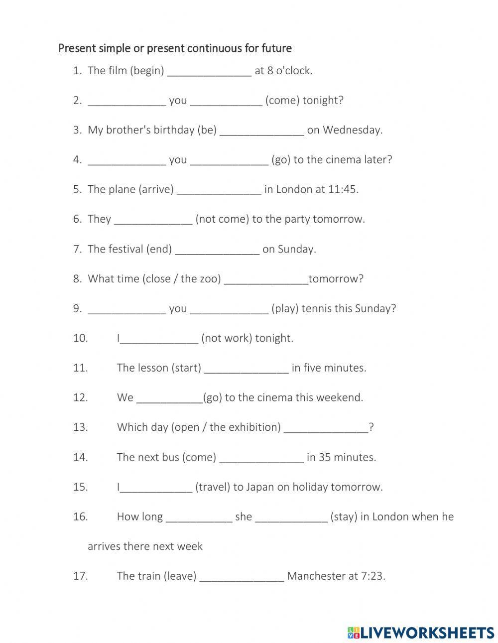 Present simple and present continuous for future