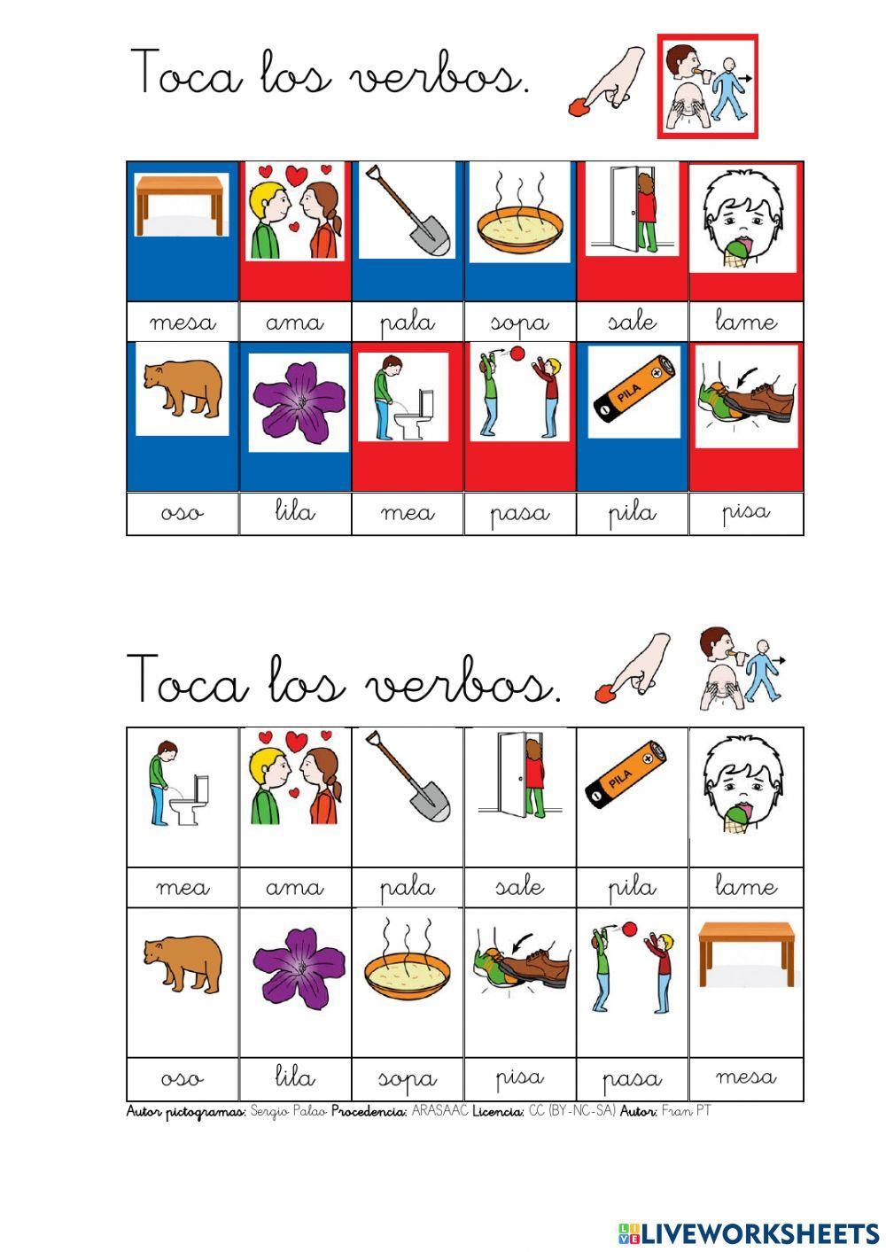 Identificar verbos con p, l, m, s.