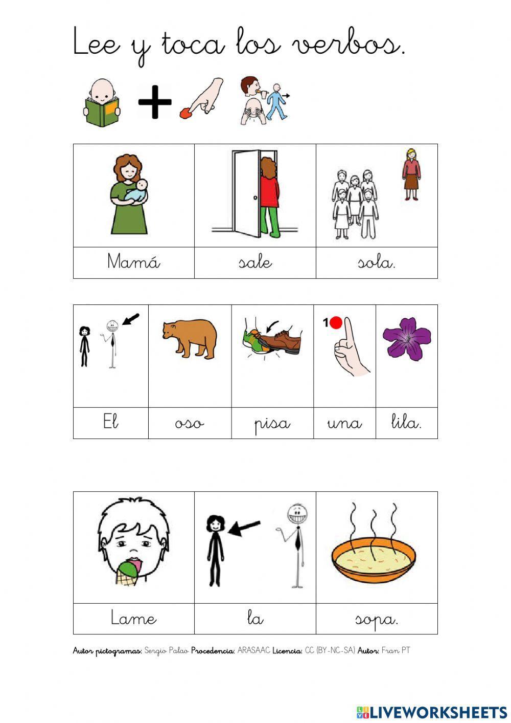 Identificar verbos con p, l, m, s.