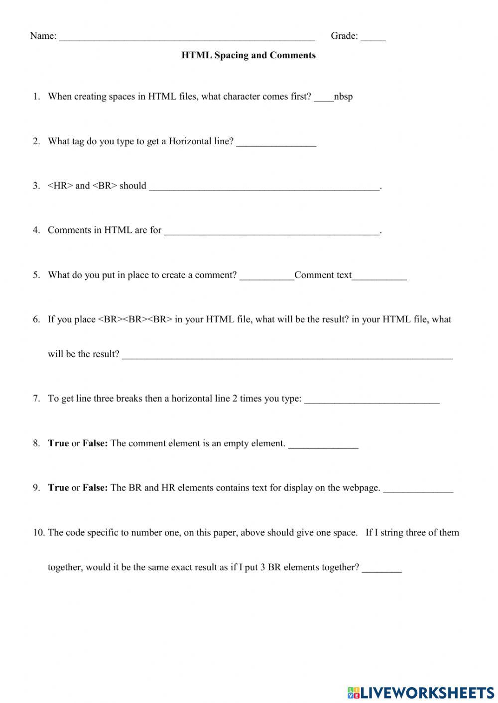 HTML Spacing, Comments and Breaks