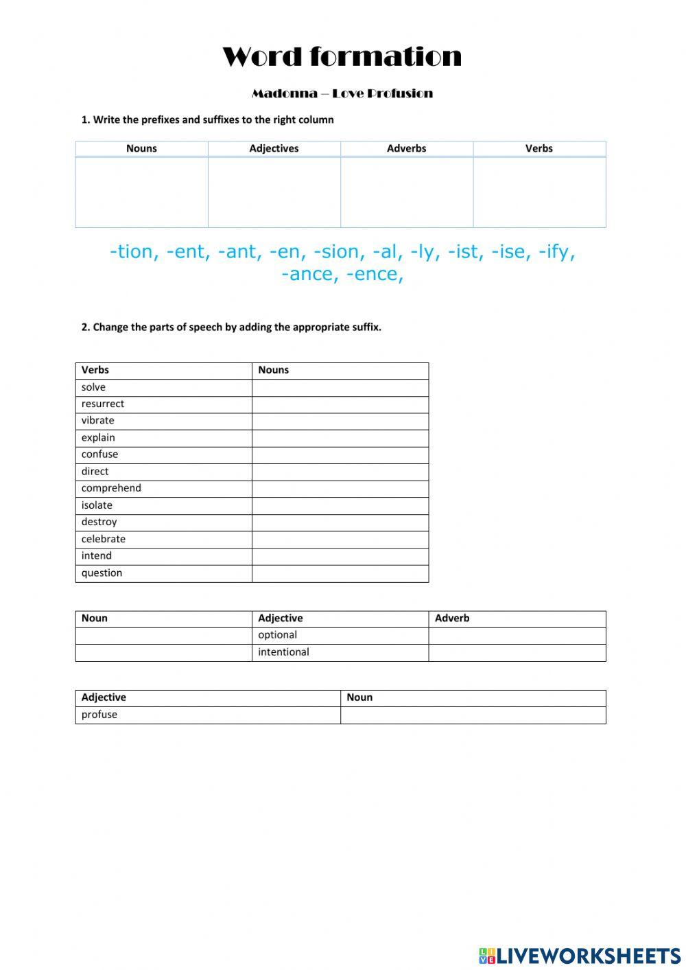Word Building: Love Profusion Madonna