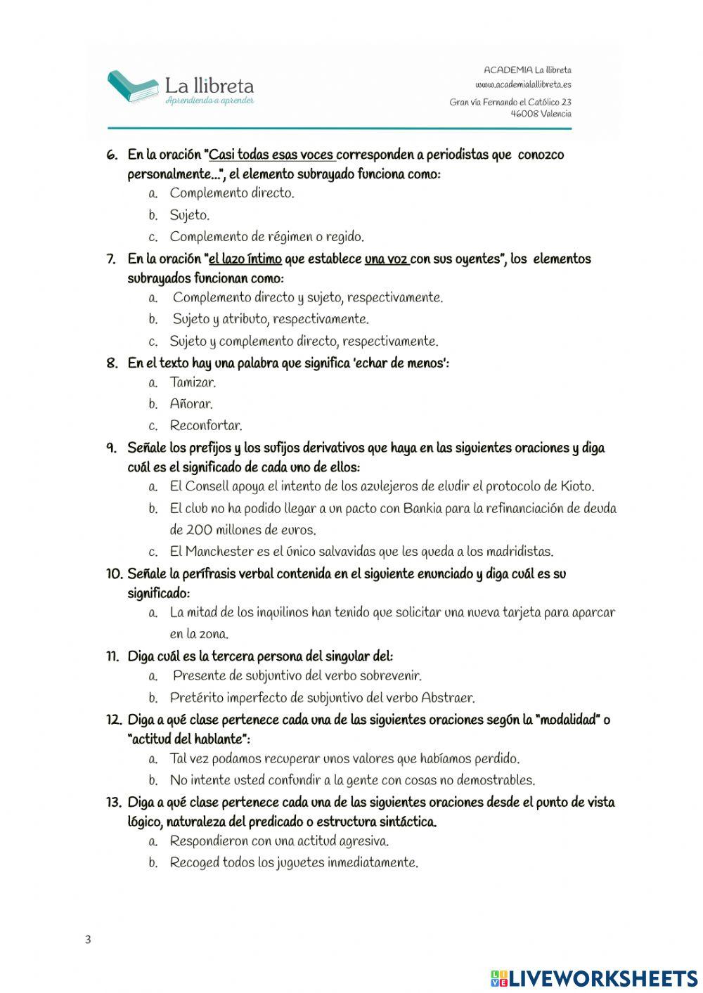 Repaso clases lengua y comentario