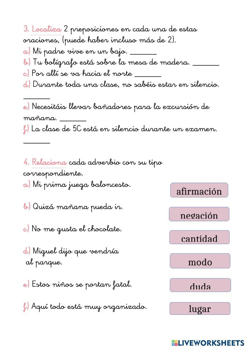 Adverbios online exercise for Quinto de primaria | Live Worksheets