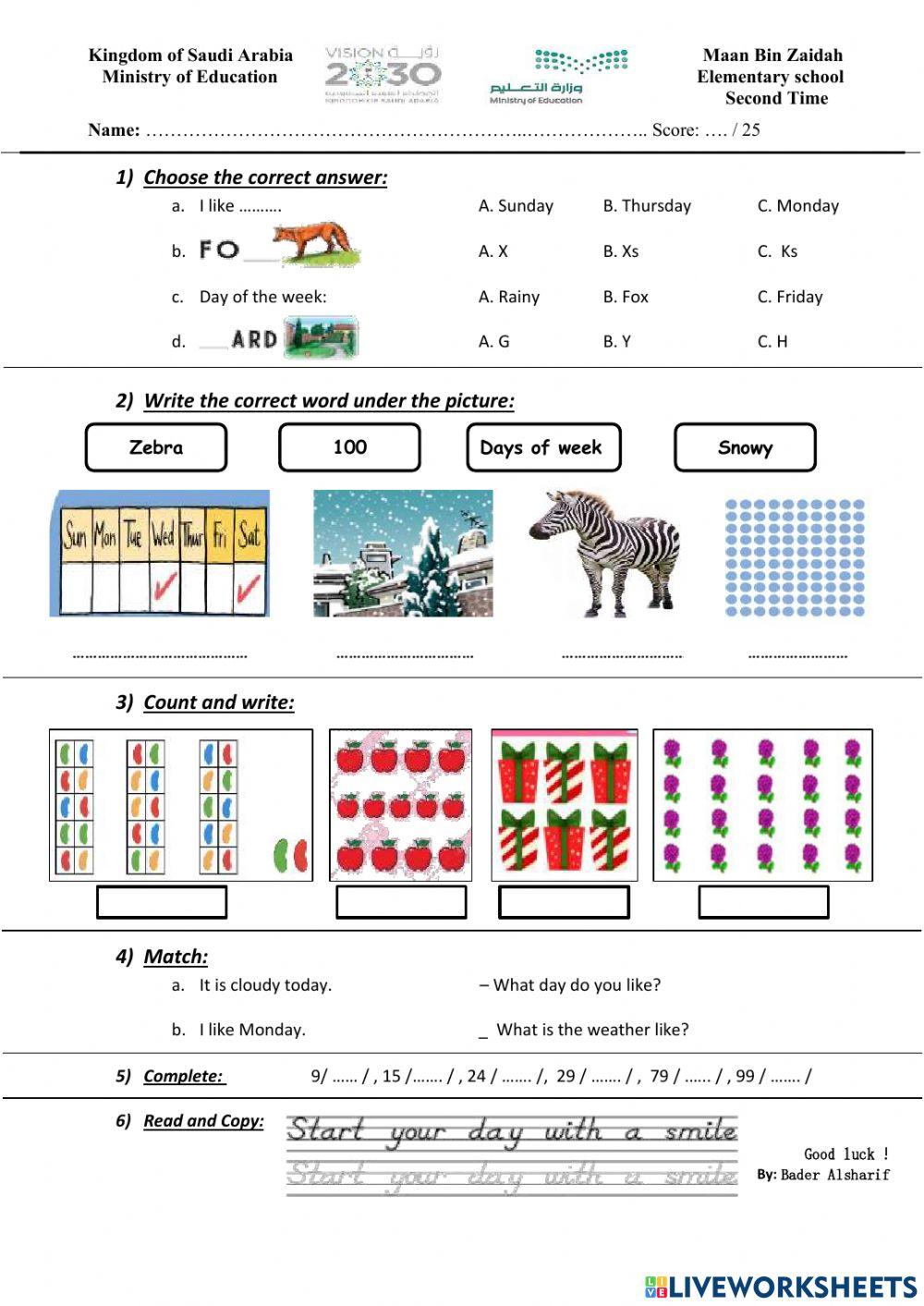 Days and weather quiz Days and weather quiz