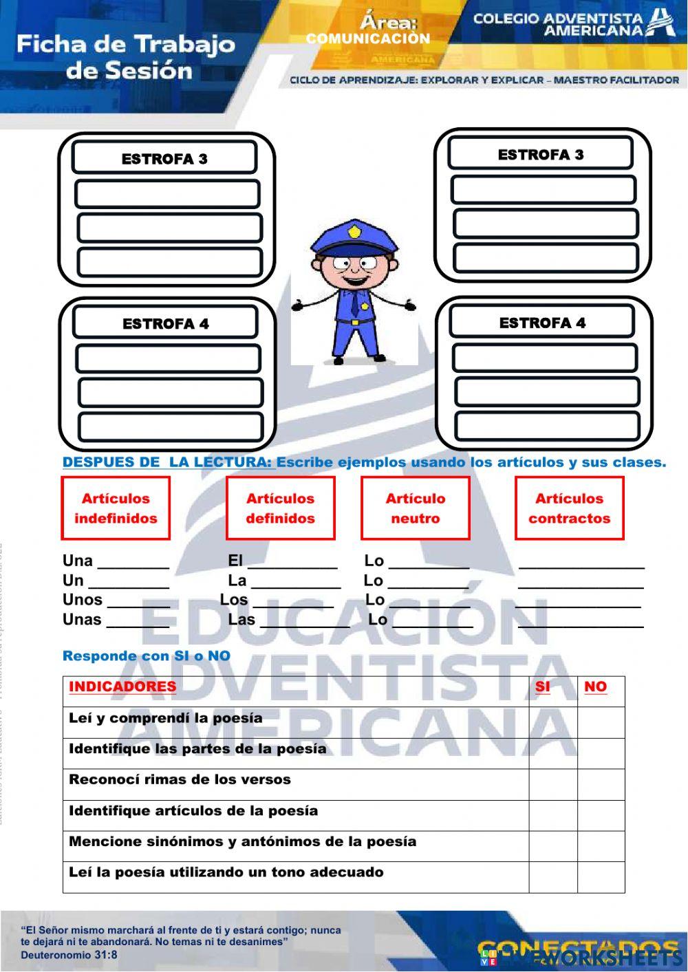 LEEMOS UNA POESIA Y RECONOCEMOS ARTÌCULOS