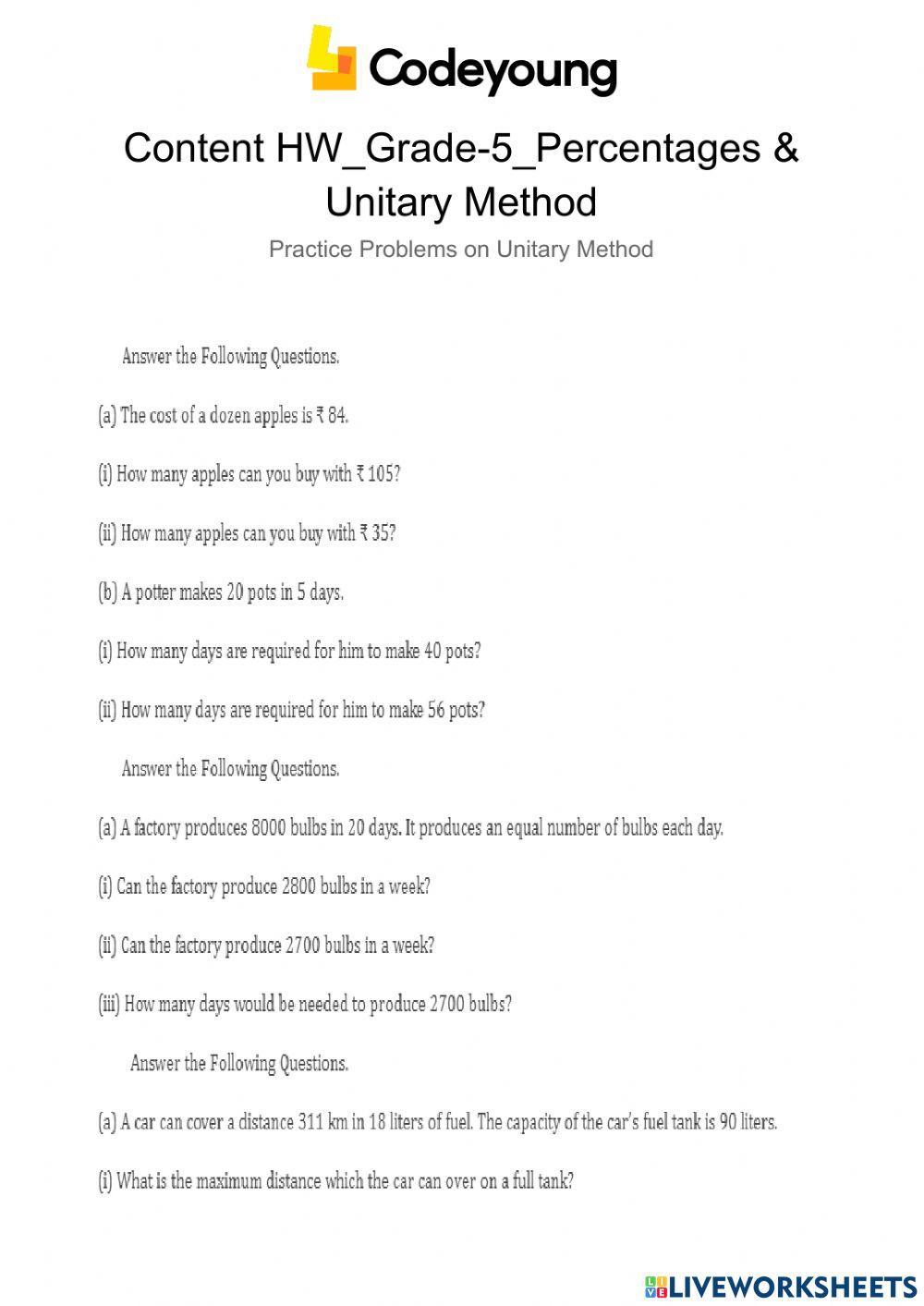 Content-HW-Practice Problems on Unitary Method