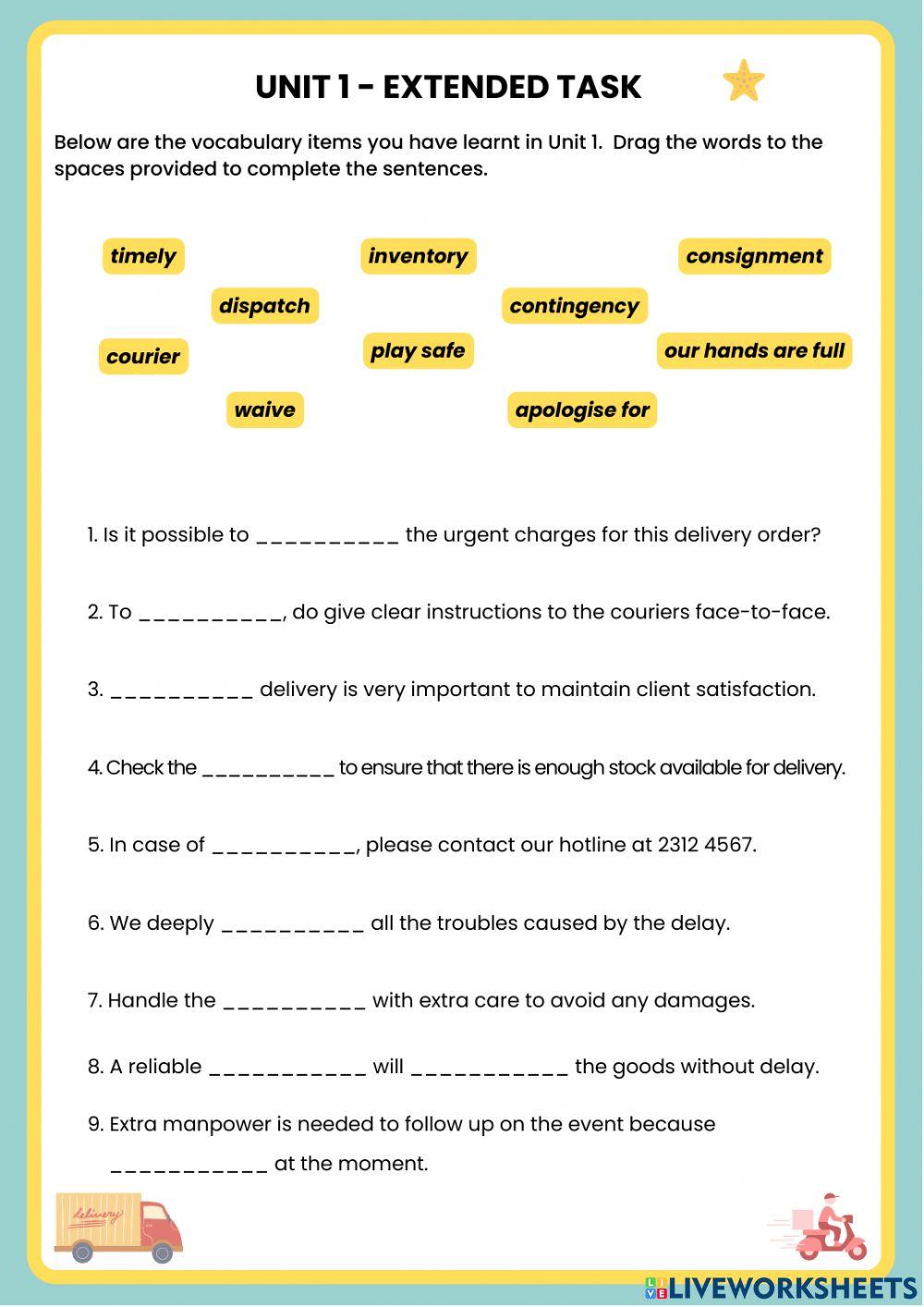 VE3B - Unit 1 Extended Task online exercise for | Live Worksheets