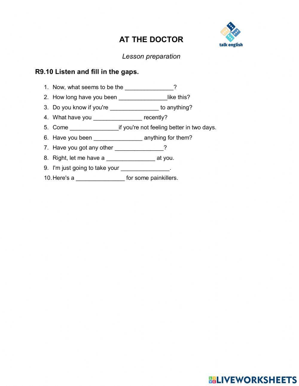 AT THE DOCTOR Lesson preparation