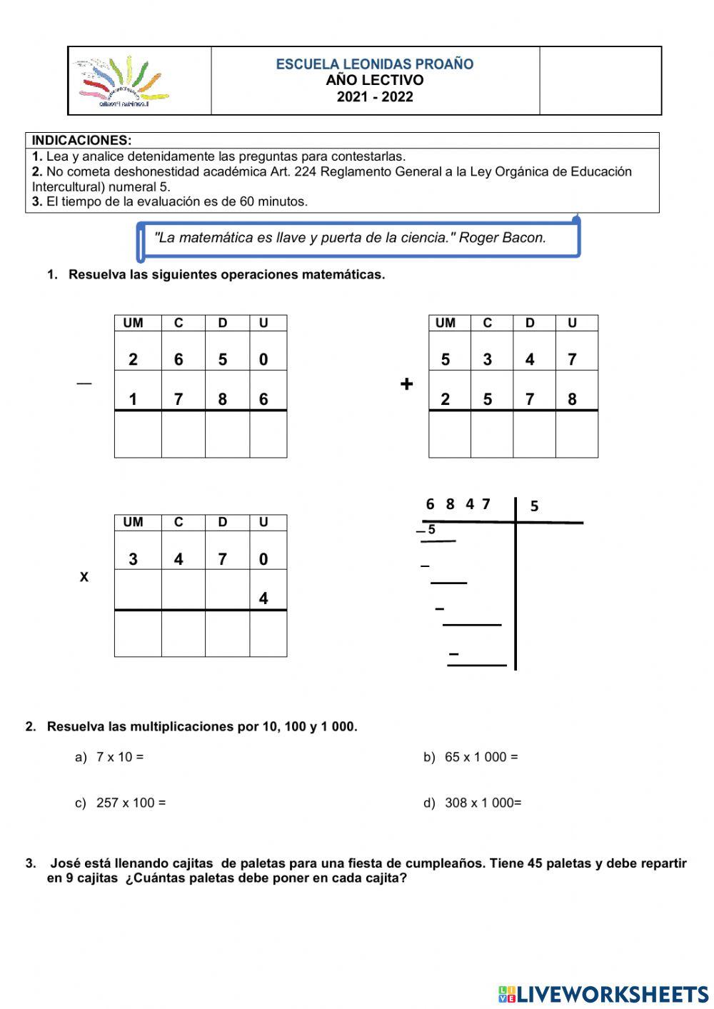 Evaluacion de matematicas